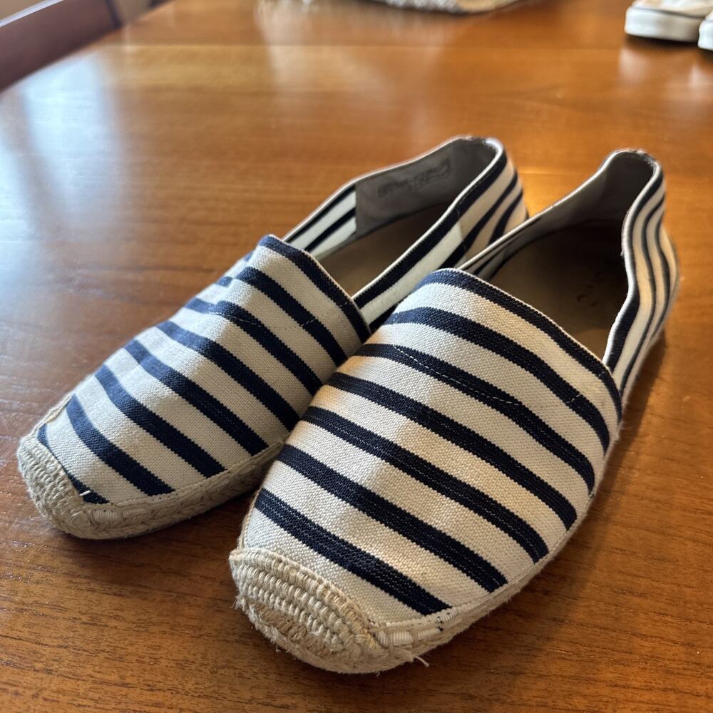 Vionic Espadrille Shoes Womens 10 Striped Stretch Canvas Flats Slip On Nautical